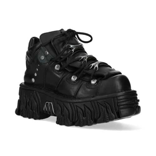 CARAMBAShop New Rock M-106-S71 Stiefel aus echtem Leder, Flammensohle, Schwarz, Plateauschuhe, Schwarz , 37 EU Ancho
