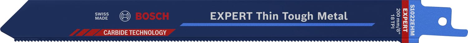 Bosch Professional 1x Expert ‘Thin Tough Metal’ S 1022 EHM Reciprocating Saw Blade (for Stainless steel sheets, Length 200 mm, Accessories Reciprocating Saw)