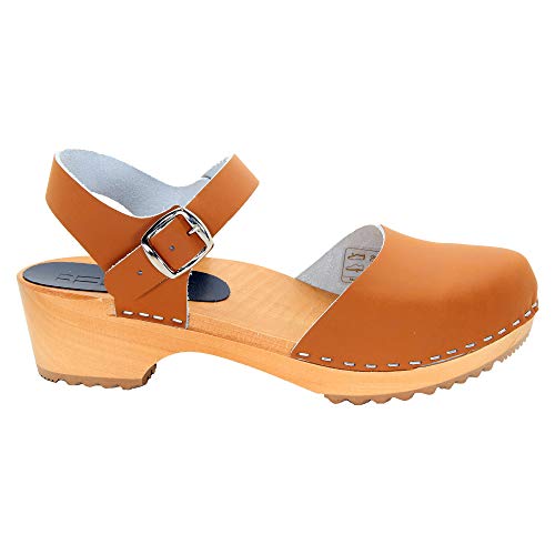 Bjork Alma Low-Heel Wooden Swedish Clog Sandals (Eu-37, Cognac Oiled) #TOP1