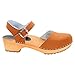 Bjork Alma Low-Heel Wooden Swedish Clog Sandals (EU-40, Cognac Oiled)