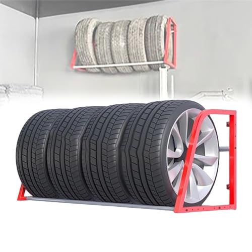 SBCGFY Reifenregal, Reifenpräsentationsständer, Mehrfach-Reifenaufbewahrungssystem, Robustes Garagen-Reifenrad-Aufbewahrungssystem, Schwerlast-Reifenregal Aus Stahl, Rot – 127 X 60 X 60 cm