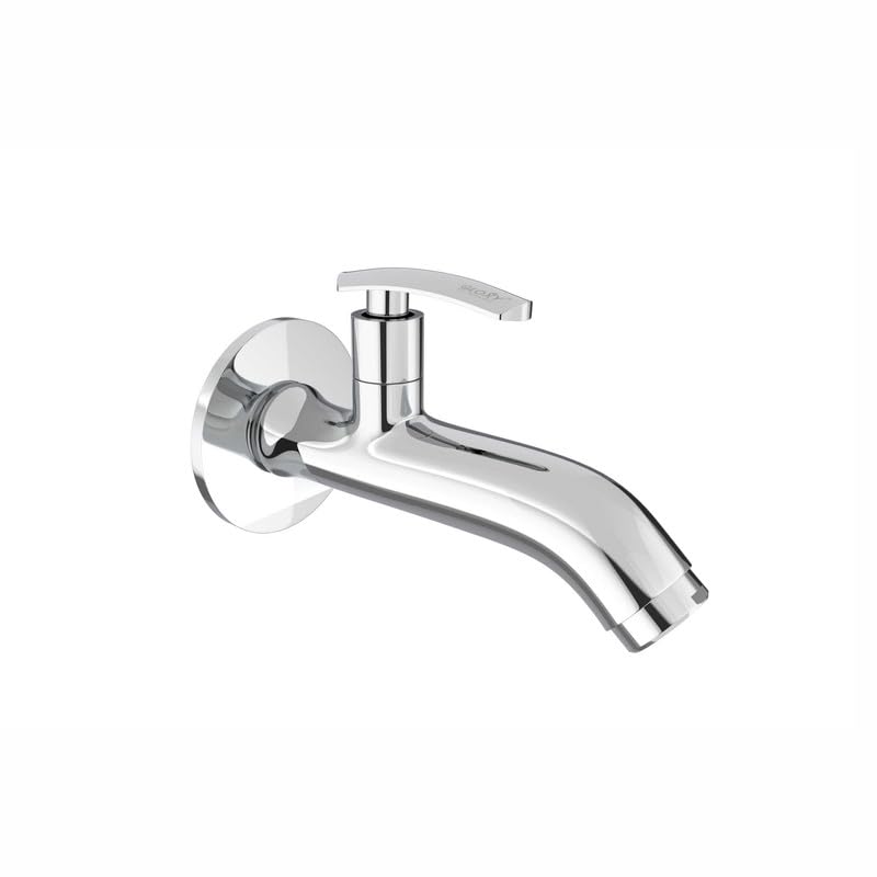 Image of Gloxy Premium Brass Long Body Bib Cock Tap with Chrome Finished Riva Lever with Wall Flange for Gardens, Wash Basin Tap, Bathroom Tap, Kitchen Sink Tap & Wash Areas - 10 Years Warranty