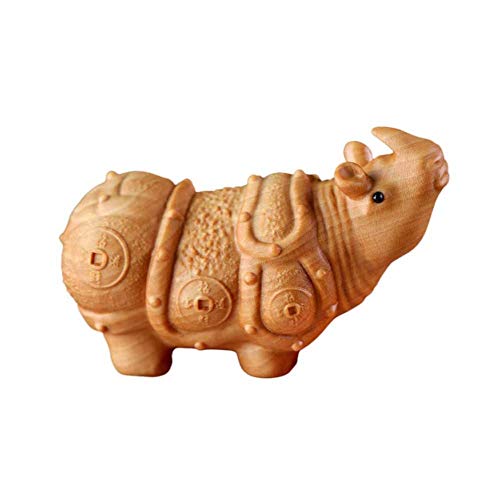 Statue de rhinocéros en buis : sculpture artisanale chinoise de prestige