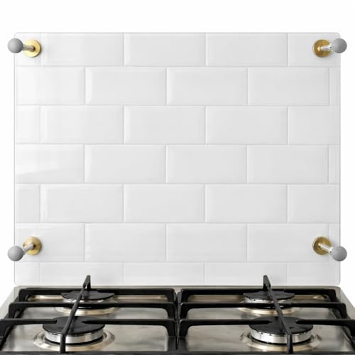 Clear Tempered Glass Backsplash for Kitchen, Easy to Clean Transparent Glass Stove Backsplash, Heat & Scratch Resistant Kitchen Backsplash, Multi-Mount Installation, Kitchen Wall Panel (Transparent)
