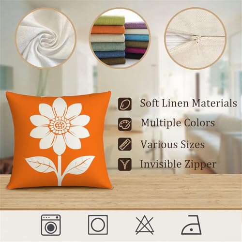 Housse cousscin fleurs oranges imperméable en lin, le pack de 4 idéal pour salon.