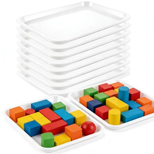 MIVIDE 15 Bandejas Artificiales de Plástico Blanco, Bandeja para Servir, Rectangular 34.5 x 25.3 x 3.2 cm, Bandeja de Plástico Blanco Reutilizable Grande para Café, Bar, Fiestas, Cocinas