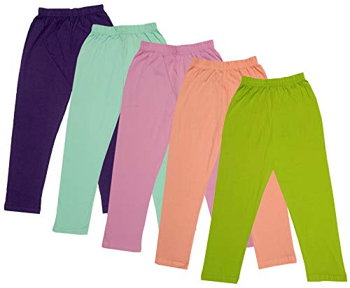 Image of IndiWeaves Girl's Regular Fit Cotton Capri Pants (71800-198199200201202-IW-P5-28 Green, Peach, Light Purple, Sea Green, Wine 8 Years-9 Years)