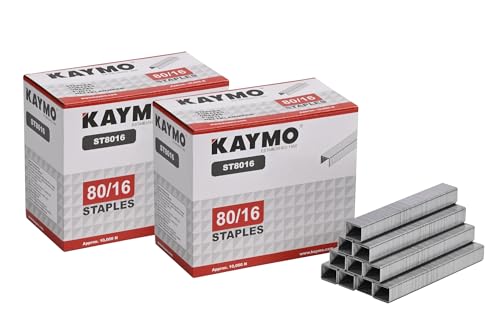 Image of Kaymo ST8016 16mm 80 Series Industrial Staples 2-Pack (20,000 Pins) | Heavy-Duty Steel Fasteners for Furniture, Woodwork, Packaging & General Construction | Compatible with Kaymo 80 Series Staplers