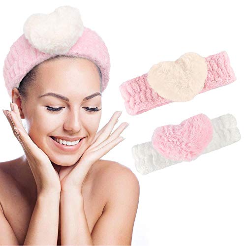 Avanlin Heart Spa Headbands Pink Facial Makeup Stretch Hair Bands Shower Washing Face Yoga Head Wraps for Women and Girls (Pack of 2) (blue&grey)