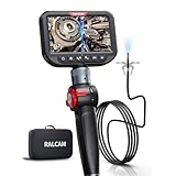 Ralcam ファイバースコープ デュアルカメラ 先端可動式 6.5mm超細径 二方向同時撮影 5インチIPS液晶 暗所対応LED 工業用内視鏡カメラ IP67防水防塵 車検修理用 プロ仕様 日本語対応 (6.5MM-1.5M半剛性ケーブル)
