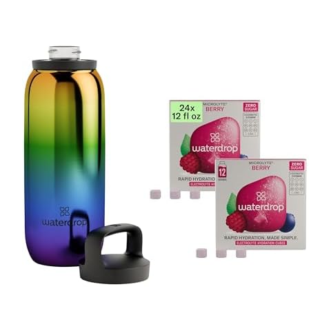 Waterdrop Microlyte Berry Electrolyte Hydration Cubes & 20 oz Stainless Steel Vacuum Insulated Water Bottle Cover