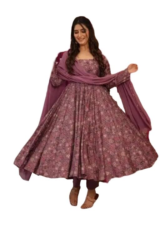 Enlarge Mauve Anarkali Suit with Dupatta Set (in, Alpha, 2XL, Regular)