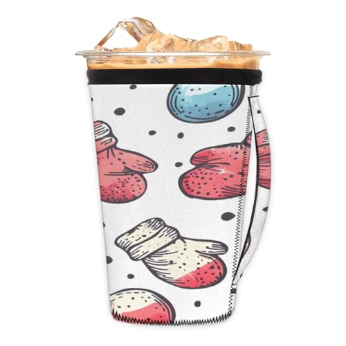 Winter Gloves Reusable Neoprene Coffee Sleeve with Handle Insulated Iced Coffee Cup Holder Reduces Condensation Fits 24-28 oz Cups M