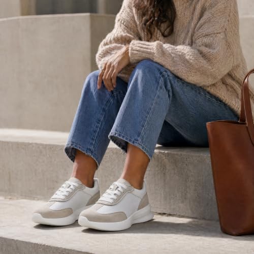 Image of Vepose Women's Retro Platform Sneakers Lightweight Lace Up Walking Shoes | Designer dressy chunky sneakers, memory foam cushioning, non slip sole, stylish woven or PU looks, work, travel, errands