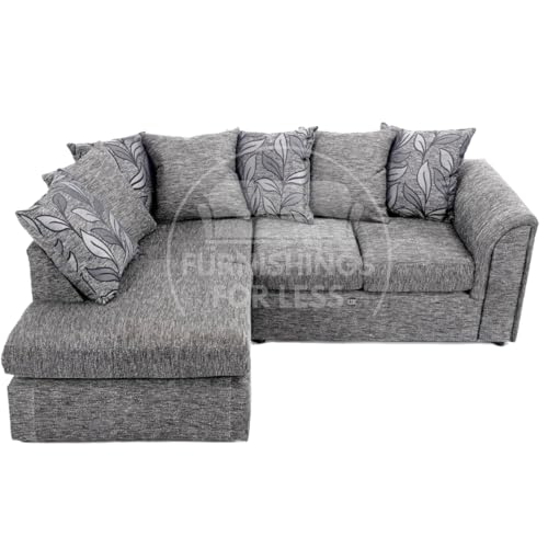 Furnishings For Less UK Byron Dundee Fabric Corner Sofa 3-4 Seater L Shaped Silver With Patterned Cushions (Left Hand Facing) - Image 4