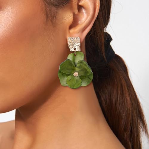 BriLove Handmade Bohemian Floral Earrings for Women, Exaggerated Layered Flower Statement Drop Dangle Summer Jewelry Accessories2