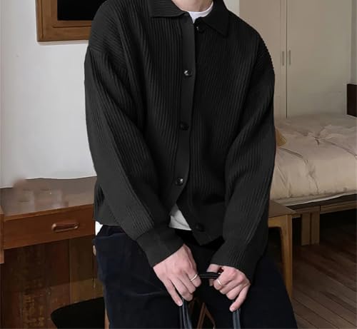 Men's Fall Winter Daily Loose Solid Sweaters Comfortable Korean Long Sleeve Button Knitted Cardiga Outerwears4