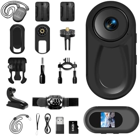 1080P Mini Body Camera,64G Wearable Action Body Cam,Thumb Size Hands Free One-Click Filming Body Worn Camera with 360°Rotatable Clip for Work, Travel, Pet Walking