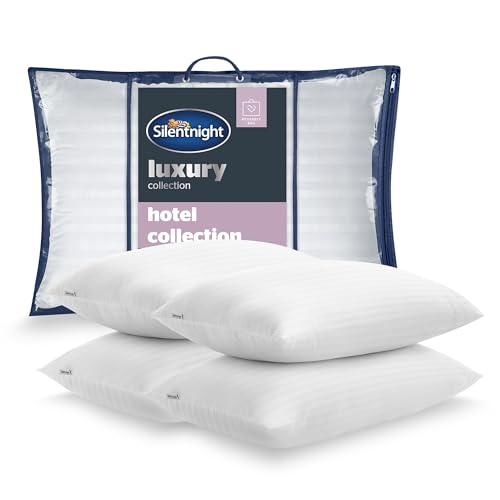 Silentnight Hotel Collection Pillows 4 Pack - Luxury Hotel Quality Pillows Soft Medium Support for Back and Side Sleepers Comfy Supportive - Hypoallergenic and Machine Washable option