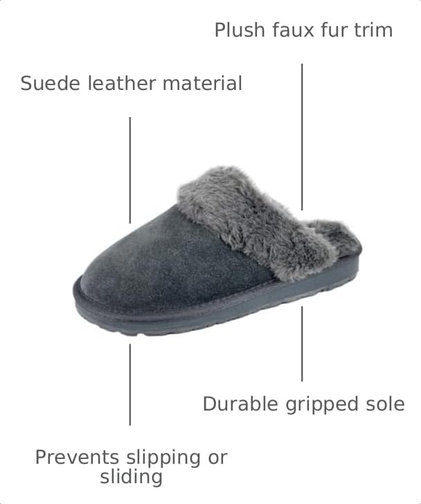 Image of Clarks Womens Open Back Suede Leather Comfort Clog Slipper JMS0583C - Plush Faux Fur Trim - Indoor Outdoor House Slippers For Women
