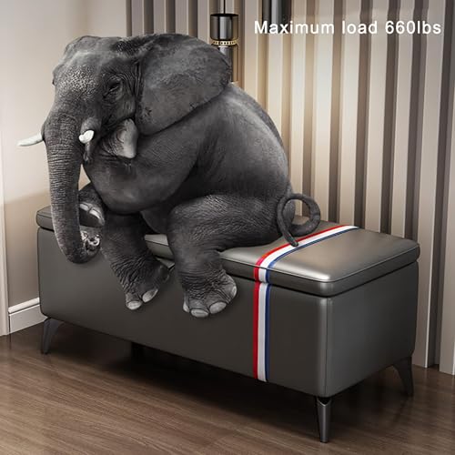 Coffre en bois massif et cuir gris pour une assise premium - 4