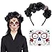 Produktbild Dekewe 2 Stück Dia De Los Muertos Haarreif Rosen Haarreif mit Halloween Gesicht Tattoo, Herren Damen Day of The Dead Haarschmuck für Karneval Fasching Halloween Mottoparty