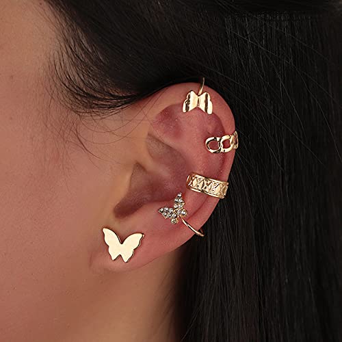 Sither Butterfly Earrings Studs Set for Women Girls Butterfly Ear Cuff Clip Huggie Small Dangle Hoops Hypoallergenic Earrings Lightweight Modern Jewelry Earrings for Gift on Halloween Christmas