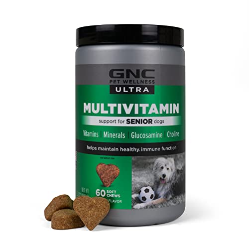 GNC Pets Ultra Multivitamin Soft Chews, Senior Dogs, Chicken Flavor.15-oz Canister | Senior Dog Multivitamin Chewable Chicken Flavor | Daily Supplements for Older Dogs 60 Count FF13859 GNC Pets Ultra Multivitamin Soft Chews, Senior Dogs, Chicken Flavor.15-oz Canister | Senior Dog Multivitamin Chewable Chicken Flavor | Daily Supplements for Older Dogs 60 Count FF13859