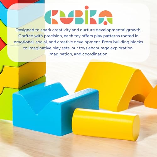 Image of CUBIKA Wooden Construction Tower Set - 25-Piece Construction Play Set with Emotion Characters for Toddlers 2+- Montessori Toy for Creativity, Cognitive Development, and Emotion Recognition