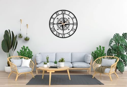 Image of Stylish Metal Analog Wall Clock for Living Room, Bedroom, Office, Kitchen, Home and Hall | Antique Fancy Big Size Modern Wall Watch for Home Decor (DA-134, 40CM)