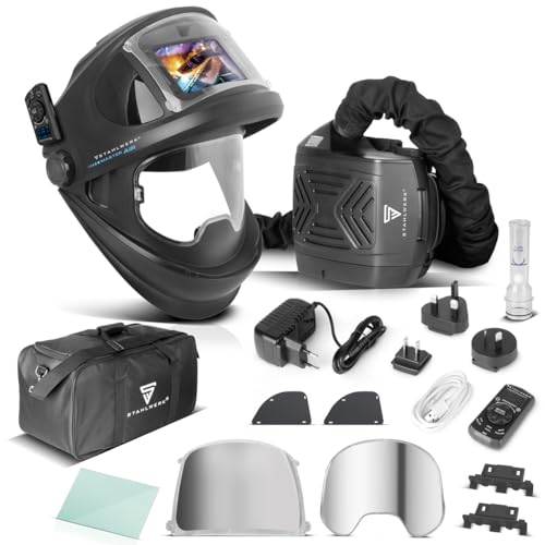 STAHLWERK Automatik-Schweißhelm 3-in-1 Master AIR Schweißhelm mit Frischluftzufuhr Funktionssteuerung per Bluetooth True-Colour-Farbwiedergabe Abdunkelung DIN 4 bis DIN 14 Optik-Klasse 1/1/1/1