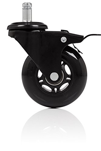 hjh OFFICE 729400 rolstoelwielen ROLO SKATE zwart 5 x wielen voor harde vloeren 11 mm x 75 mm met parkeerrem - Afbeelding 3