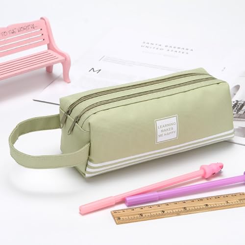Image of Large Capacity Double Layer Pen Case, Durable Oxford Fabric Pencil Pouch with Smooth Zipper for School, Office & Art Supplies Organization (Army Green)