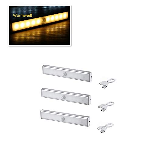 Preisvergleich Produktbild Wiederaufladbare Schrankbeleuchtung mit Bewegungsmelder,tragbares LED Schranklicht,Topschoen Sensor Magnetische Schranklampe für Schaufenster,Kleiderschrank,Bettboden im Kinder- / Schlafzimmer, 3er Pack