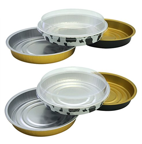 Mystar Set Of 12, 6" Round Shape Non-Stick Aluminum Baking Cups, Mini Pizza Pans, Pie Tins, Pastry Mold With Lids, 3 Colors (Gold, Millcow, Black&Gold) #TOP1