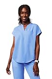 Fabletics Women's Evolve 3-Pocket Scrub Top with an Oversized Fit - MotionTech, 4-Way Stretch, Wrinkle-Resist, Anti-Shrink, L, Ceil Blue