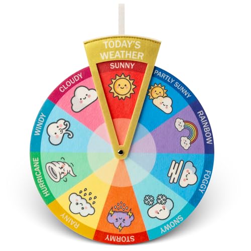 Soft Plush Kids Weather Wheel, Study Preschool Learning Chart, Classroom Educational and Learning Decor for Toddler and Autism Children with Lanyard 10 Weathers Choice