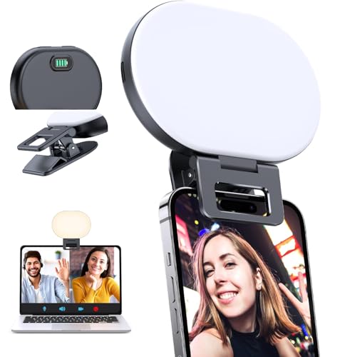 Selfie Licht, Handy Licht Videolicht mit Clip, Rechargeable 2000mAh Akkus, 3 Lichtmodi & Helligkeit 10 Stufen Dimmbare, Foto Licht für iPhone/Handy/Laptop, Fotografie/Tiktok/Geschenk