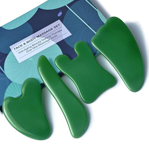 Rena Chris Guasha Massage Tool, 4 Pcs Gua Sha Facial Tool, Guasha Board for SPA Acupuncture Therapy Trigger Point Treatment, Gua Sha Scraping Massage Tool(Green)