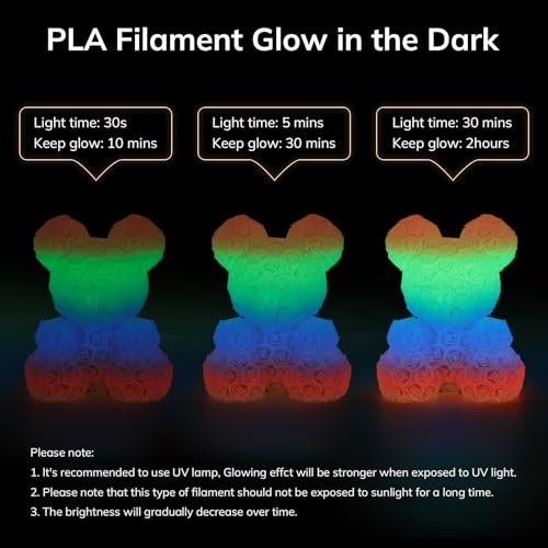 Image of AMOLEN PLA Filament Glow in The Dark, Rainbow 5M Red, Blue, Green, Orange, Multicolor Fast Change 3D Printer Filament 1.75mm, Best with UV Lamps, 1KG Spool (2.2lbs), Dimensional Accuracy + /- 0.02 mm