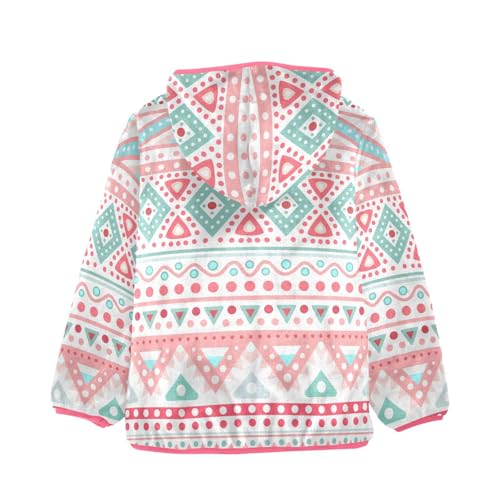 OTVEE Tribal Ethnic Pink Stripe Kids Hoodie Jacket Fall Spring Full Zip Warm Outwear Coat2