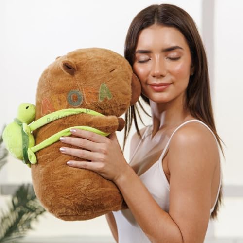 Image of ADORA Capybara with turtle soft toy - 40 cm (Brown) Cute and Cuddly Brown Plush Stuffed Animal for Babies, Kids Lovable Fluffy Capybara Plushies Realistic Design Stuffed Doll Snot-Pulling Fun for Kids