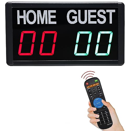 Marcador electrónico de mesa, marcador digital de 4 dígitos con control remoto, 5 niveles de ajuste de brillo, registra puntuaciones de 0 a 99, apto para shuffleboard, billar, voleibol y baloncesto miniatura 1