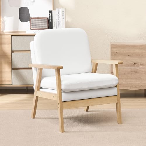 WOLTU Sillón Relax, Silla Lectura Ergonómica, Silla Dormitorio Moderna con Respaldo Acolchado, Estructura de Madera, Tapizado en Lino, Crema, SKS51cm