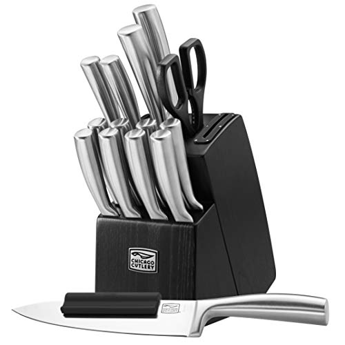 Comparison: Best Chicago Cutlery Insignia2 18 Pc Cutlery Set 7 Chicago Cutlery Malden (16-PC) Kitchen Knife Block Set With Wooden Block & Built-In Sharpener, Contoured Handles and Sharp Stainless Steel Professional Chef Knife Set & Scissors