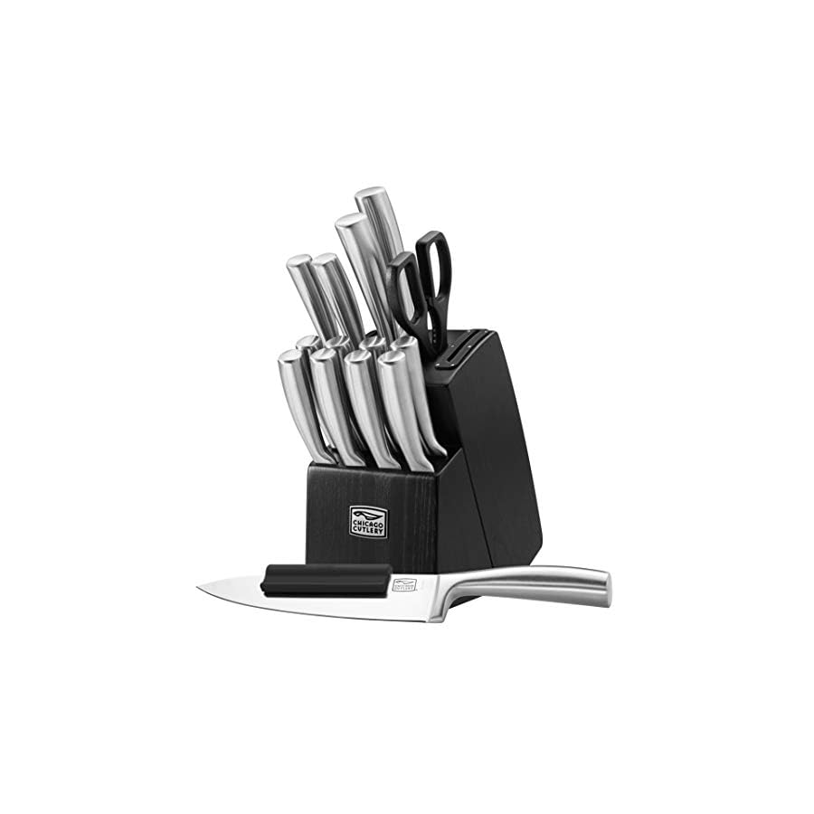 Chicago-Cutlery-Malden-16-Piece-Stainless-Steel-Kitchen-Knife-Set-that-Resists-Rust-Stains-and-Pitting-Kitchen-Knife-Block-Set-with Chicago Cutlery Malden (16-PC) Kitchen Knife Block Set With Wooden Block & Built-In Sharpener, Contoured Handles and Sharp Stainless Steel Professional Chef Knife Set & Scissors