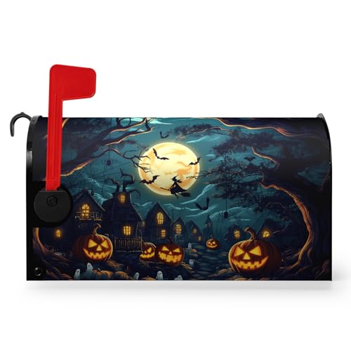 Dacawin Halloween Pumpkin Castle Mailbox Covers Magnetic Standard Size 21x18 Inch Spooky Witch Mailbox Cover Moon Night Letter Post Box Wraps for Garden Yard Outdoor Decor
