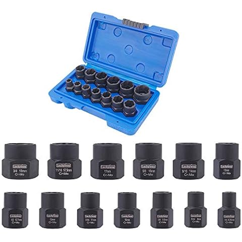 Luckyway 13-Piece Impact Bolt & Nut Remover Set, Nut Extractor Socket, Bolt Remover Tool Set Cover