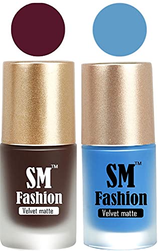 Image of Nail Polishes, Dark Wine-Navy Blue Velvet Matte Nail Paint Combo Set of 2 Pcs 7ml each
