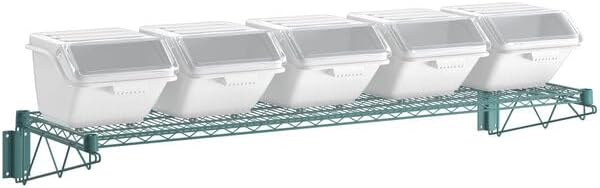 Sistema de almacenamiento de ingredientes montado en la pared, estante de metal cromado epoxi verde de 18 x 60 pulgadas con 5 contenedores de tapa